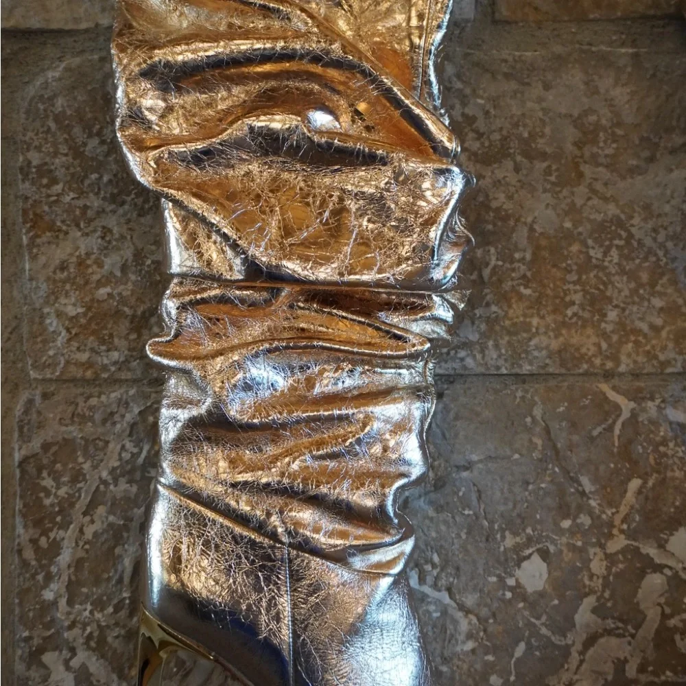 Michael Kors Leather Kelsea Slouchy Boot in Pale Gold size 8.5 - Picture 2 of 7